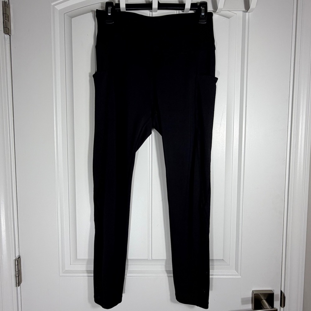 UURUN Womens Black High Waisted Leggings with Side Pockets Size Large